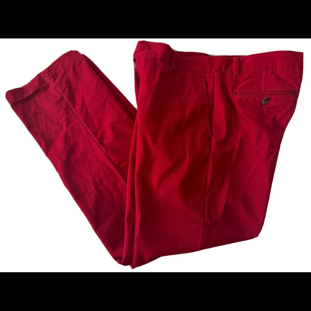 Carolina Herrera Bold VIBRANT Red Twill FLAT Front Chino Pants 33W NR